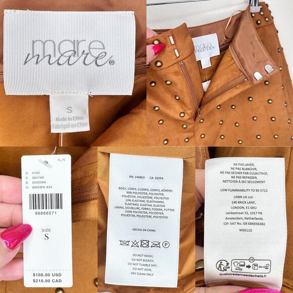 NWT Anthropologie Mare Mare Faux Suede Rivet Trim Studded Mini Skirt Small - Picture 12 of 13